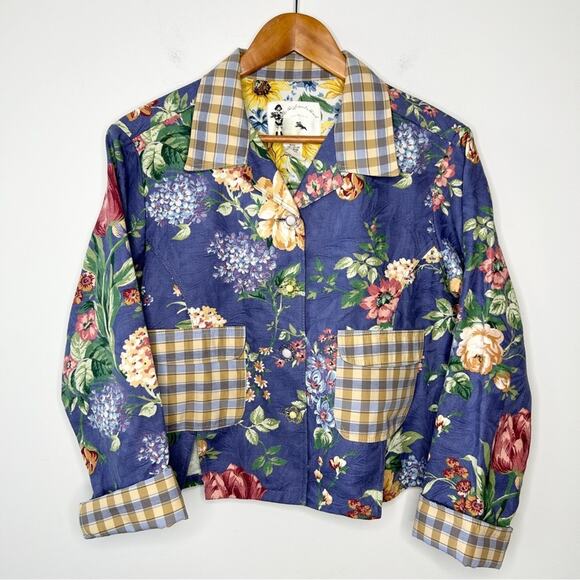 Vintage Jacket Womens Size Small Cottage Granny Floral Plaid Country Chic Artsy - Picture 2 of 7